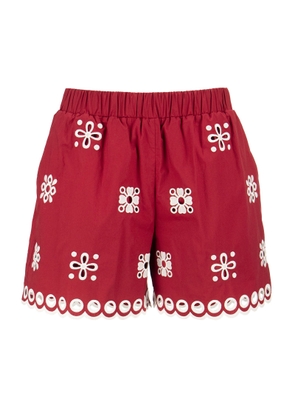 Red Valentino Cotton Shorts With Sangallo Embroidery