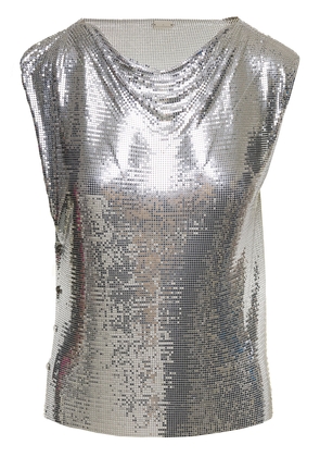 Paco Rabanne Silver-Colored Sleeveless Top With Draped Neckline In Metal Mesh Woman