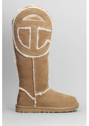 Ugg Logo Tall Boot Low Heels Boots In Leather Color Suede