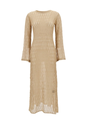 Federica Tosi Long Beige Dress With U Neckline In Knit Woman