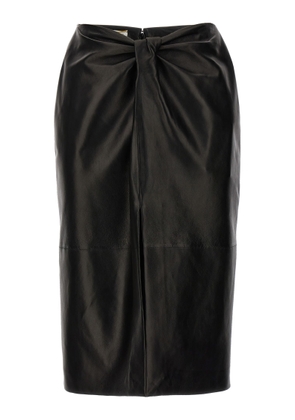 Saint Laurent Ruched Detail Leather Skirt