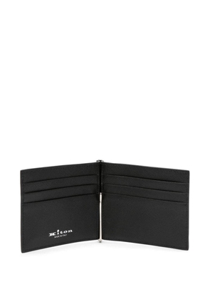 Kiton Black Leather Folding Card Holder With Logo