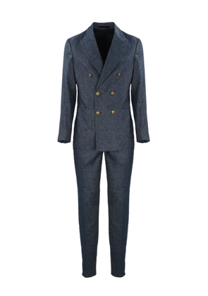 Eleventy Denim Effect Double-Breasted Suit