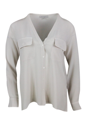 Antonelli Shirt Made Of Soft Stretch Silk, With V-Neck, Chest Pockets And Button Closure