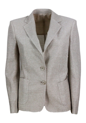 Barba Napoli Single-Breasted Two-Button Jacket Made Of Linen And Cotton And Embellished With Bright Lurex Threads
