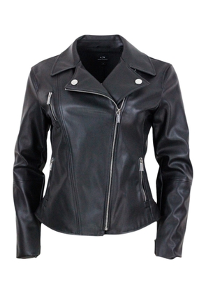 Armani Collezioni Studded Jacket Made Of Eco-Leather With Zip Closure And Zips On The Cuffs And Pockets