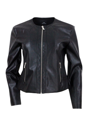 Armani Collezioni Slim-Fit Eco-Leather Jacket With Zip Closure And Side Pockets