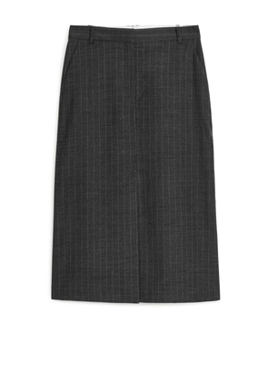 Pinstripe Wool Blend Pencil Skirt - Grey