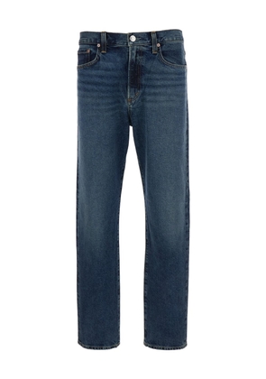 Agolde Blue Straight Jeans With Branded Button In Cotton Blend Denim Man