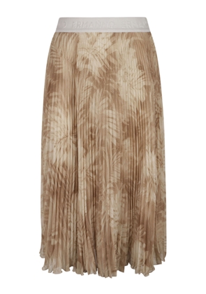 Ermanno Firenze Logo Waist Palm Print Pleated Skirt
