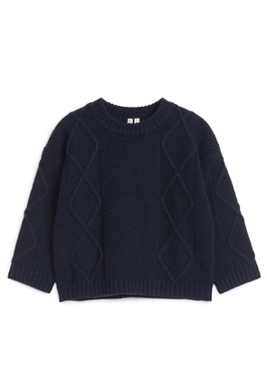 Wool Blend Cable Jumper - Blue