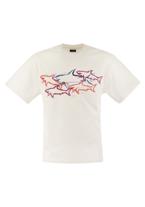 Paul & shark Cotton T-Shirt With Shark Print