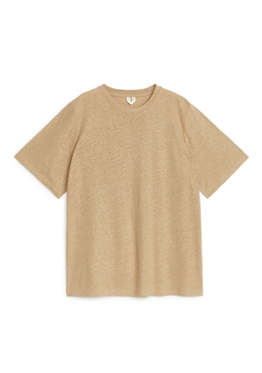 Oversized Linen-Blend T-Shirt - Beige