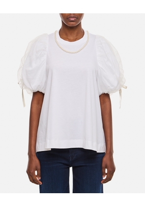 Simone Rocha Beaded Tulle Overlay Puff Sleeve T-Shirt W/ Bow