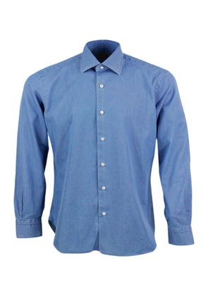 Barba Napoli Dandylife Shirt In Light Denim With Hand-Stitched Italian Collar And Mother-Of-Pearl Buttons