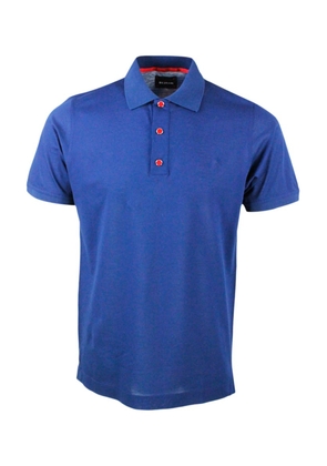 Kiton Short-Sleeved Polo Shirt In Very Soft Cotton Crepes With Closure With Three Press Studs With Logo
