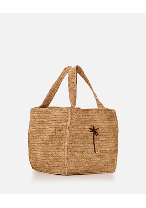 Manebi Squared Raffia Tote Bag W/palm Detail