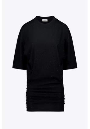 Laneus Jersey Dress Woman Black Cotton Mini Dress With Crystals - Jersey Mini Dress