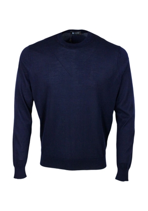 Colombo Light Crew Neck Long Sleeve Sweater In Fine 100% Cashmere And Silk With Special Processing On The Profile Of The Neck