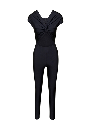 The Andamane Black Jumpsuit With Front Knot In Techno Fabric Stretch Woman