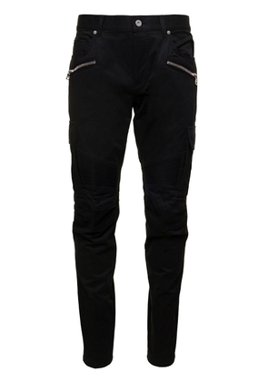 Balmain Black Slim Cargo Pants With Zip And Pockets In Stretch Cotton Man