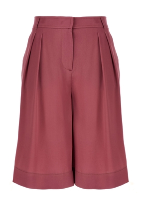Alberta Ferretti Pink Satin Knee Shorts In Silk Blend Woman