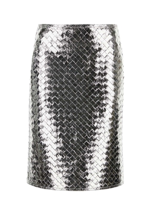 Bottega Veneta Silver Nappa Leather Skirt