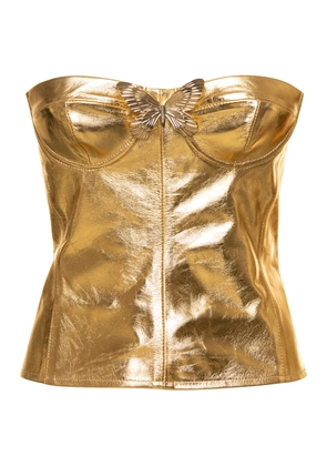 Blumarine Gold Bustier Top With Butterfly Detail In Laminated Leather Woman