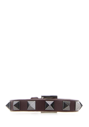 Valentino Garavani Dark Brown Leather Rockstud Bracelet