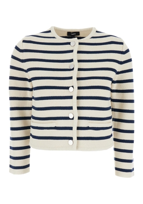 Theory White Crewneck Sriped Cardigan In Cotton Woman