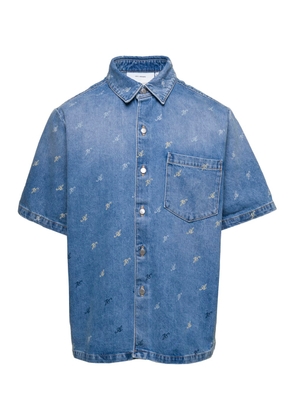 Axel Arigato Blue Jeans Shirt With Logo All Over In Denim Man