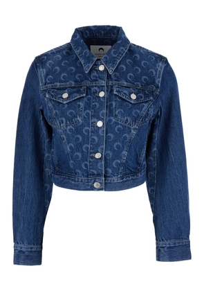 Marine Serre Blue Denim Jacket With All-Over Moongram Pattern In Cotton Woman