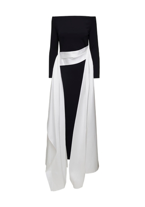 Solace London Black And White Long Dress With Train In Techno Fabric Stretch Woman