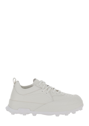 Jil Sander Orb White Low Top Sneakers With Cleated Sole In Leather Man