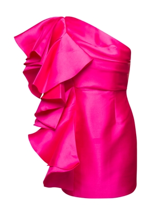 Solace London Fuchsia Mini Dress With Ruffles At The Side In Techno Fabric Woman