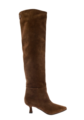 3Juin Bea Brown Pointed High-Boots With Logo Patch In Suede Woman