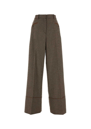 Bally Embroidered Stretch Wool Blend Wide-Leg Pant