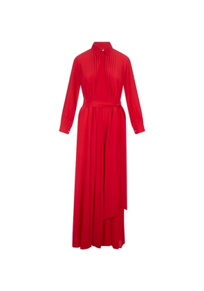 Kiton Red Silk Shirt Long Dress With Pleating