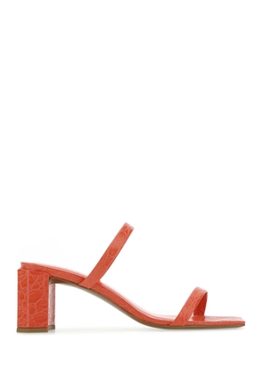 By Far Coral Leather Tanya Mules