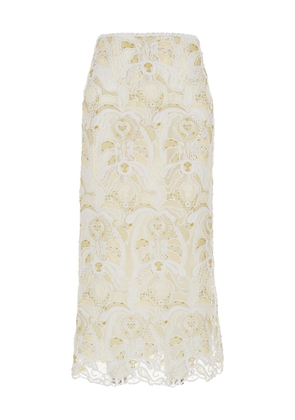 Fabiana Filippi White Embroidered Open Knit Long Skirt In Cotton Woman