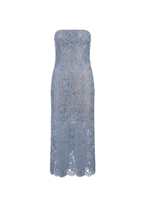 Ermanno Scervino Midi Dress In Light Blue Lace With Crystals