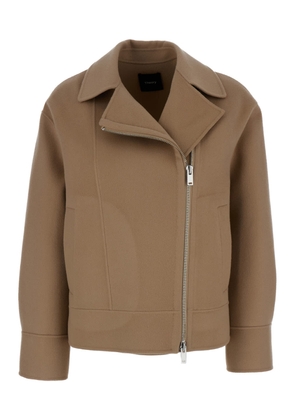 Theory Brown Biker Jacket With Zip In Wool And Cashmere Woman