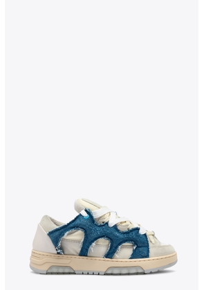 Paura Santha 1 Off White Suede And Blue Denim Low Sneaker