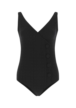 Lisa Marie Fernandez Black Stretch Seersucker Scallop Swimsuit