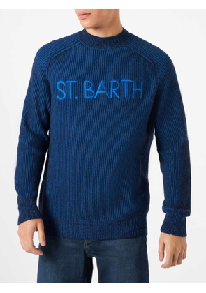 Mc2 Saint Barth Man Half-Turtleneck Ribbed Blue Sweater