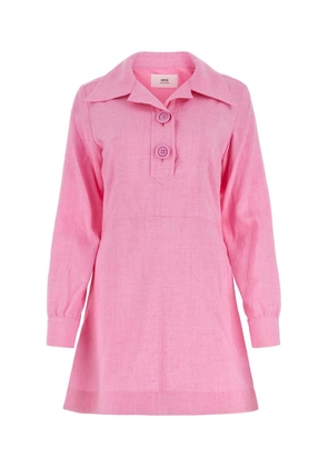 Ami Alexandre Mattiussi Melange Pink Stretch Viscose Shirt Dress