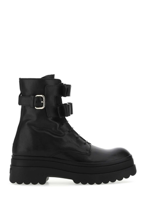 Red Valentino Black Leather Lye(Red) Ankle Boots