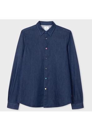 PS Paul Smith Tailored-Fit Rinse Denim Shirt with Multicolour Buttons Blue