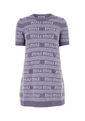 Miu Miu Embroidered Wool Blend Mini Sweater Dress