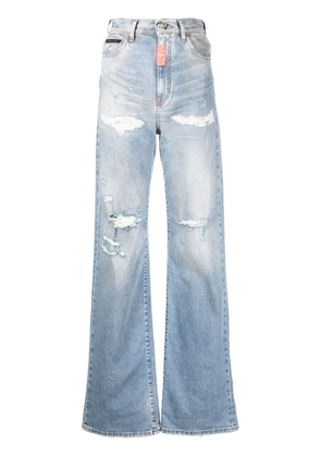 Philipp Plein ripped-detail denim jeans - Blue